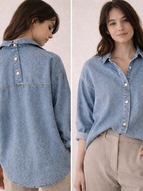 Light Blue Denim Button-Up Shirt